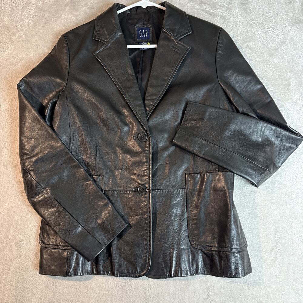 Vintage Y2k GAP Black Leather Blazer Jacket Lined Rare Vtg 2000 Y2k Sz 8 Capsule